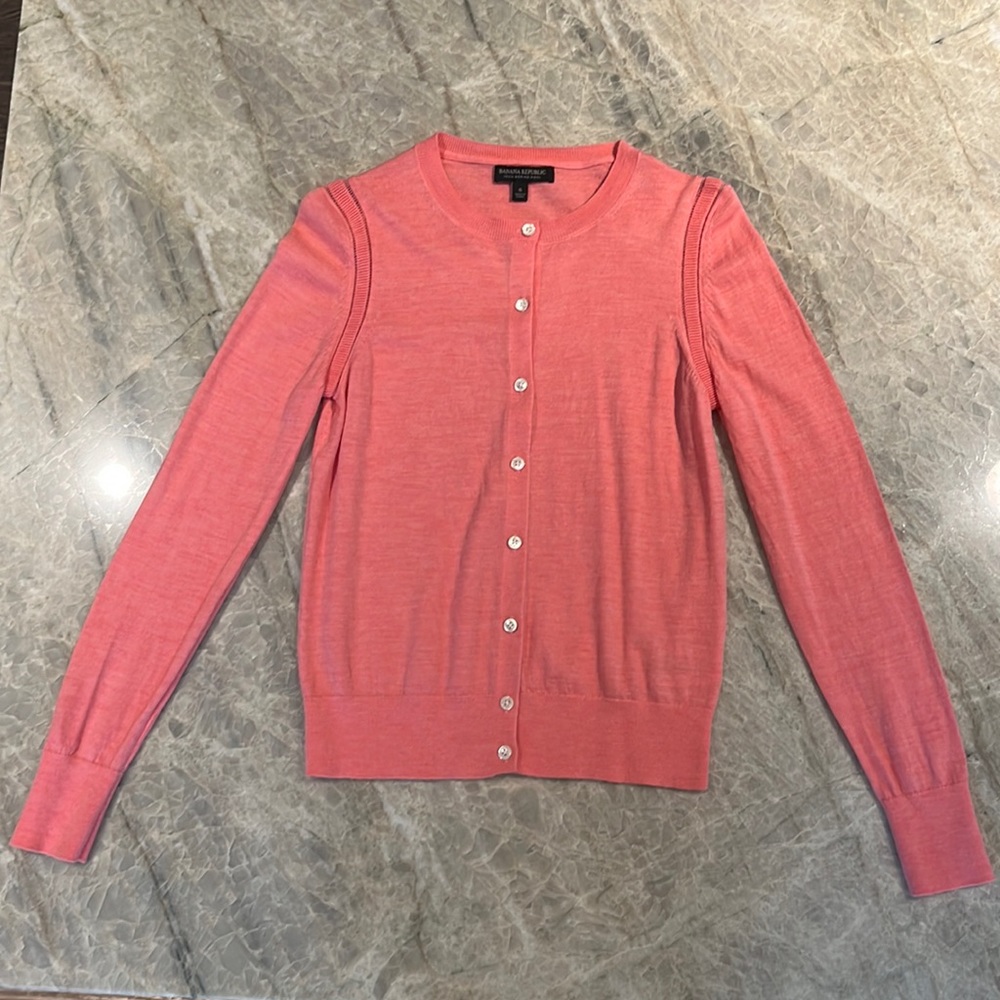 Banana Republic 100% Merino Wool Bright Guava Button Down Cardigan